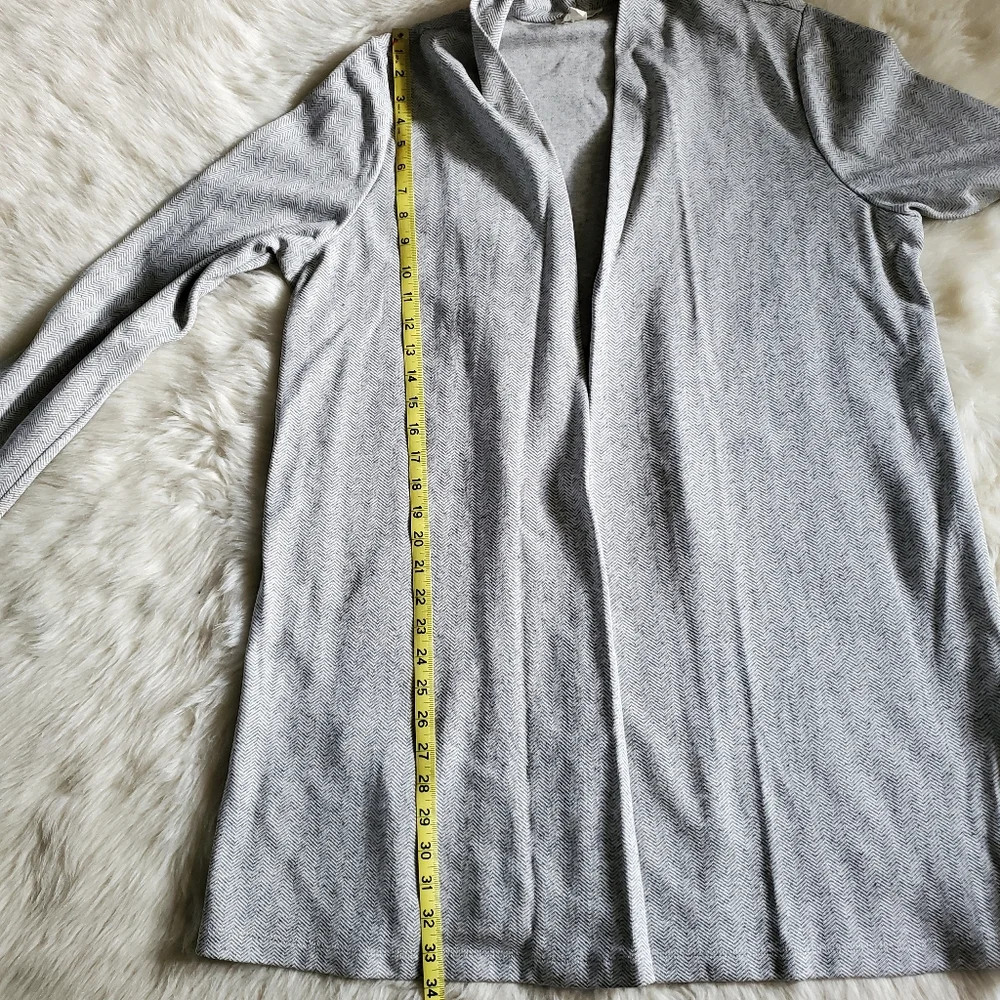 Eileen Fisher Herringbone Organic Cotton Longline Open Front Jacket Cardigan L